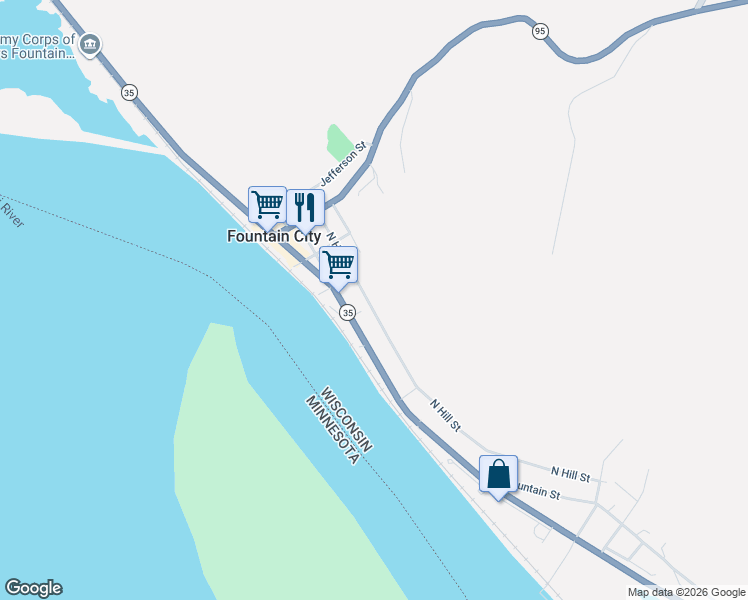 map of restaurants, bars, coffee shops, grocery stores, and more near 130 North Hill Street in Fountain City