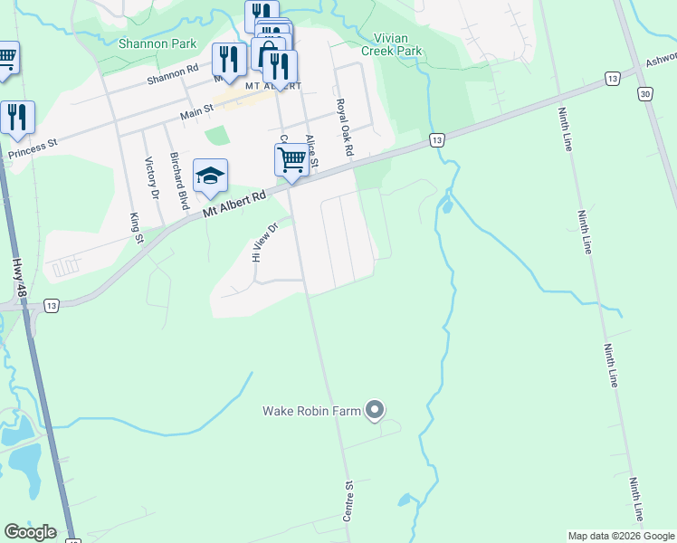 map of restaurants, bars, coffee shops, grocery stores, and more near 9 Robb Thompson Road in East Gwillimbury
