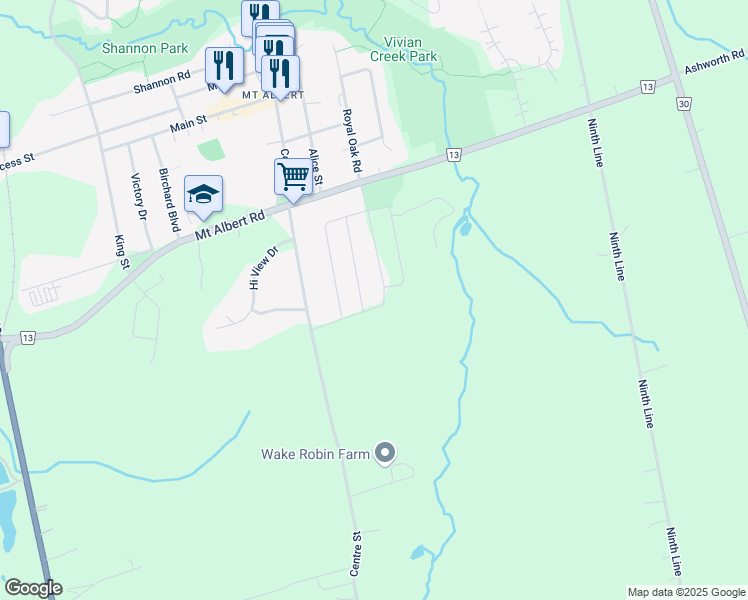 map of restaurants, bars, coffee shops, grocery stores, and more near Cupples Farm Lane in Mount Albert