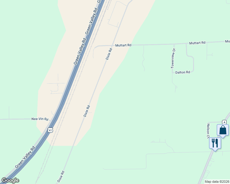 map of restaurants, bars, coffee shops, grocery stores, and more near 1850 Dixie Road in Neenah