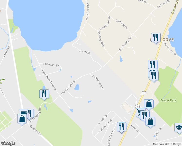 map of restaurants, bars, coffee shops, grocery stores, and more near 696 Old County Road in Rockland
