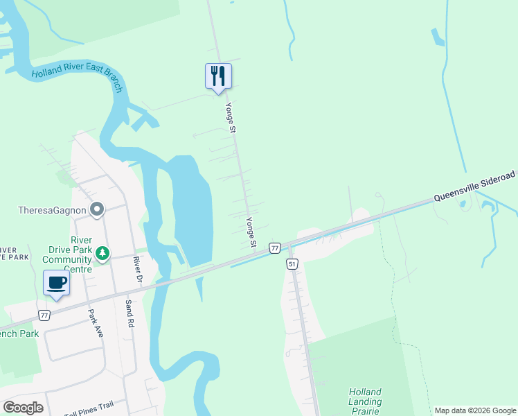 map of restaurants, bars, coffee shops, grocery stores, and more near 20573 Yonge Street in East Gwillimbury
