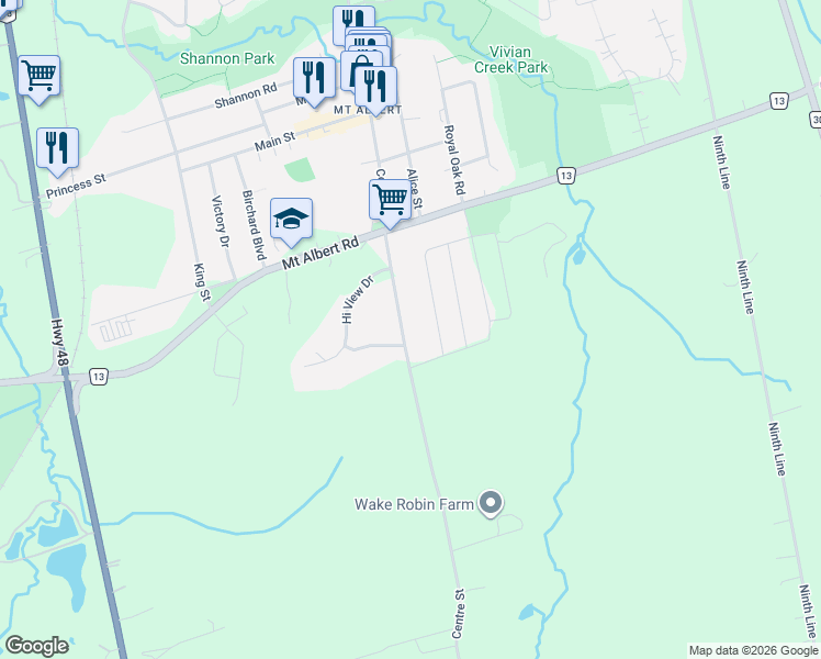 map of restaurants, bars, coffee shops, grocery stores, and more near 18893 Centre Street in East Gwillimbury