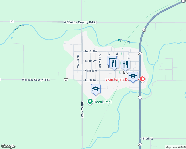map of restaurants, bars, coffee shops, grocery stores, and more near 30 3rd Avenue Northwest in Elgin