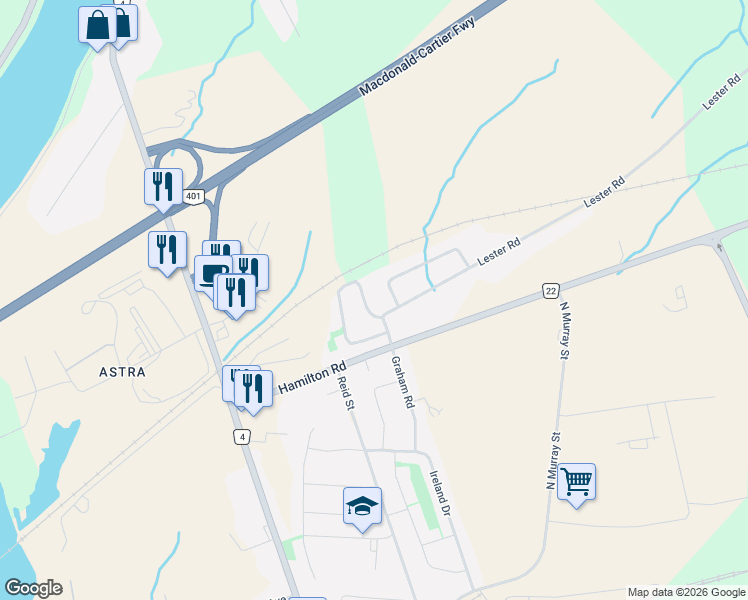 map of restaurants, bars, coffee shops, grocery stores, and more near 50 Ridgeview Lane in Quinte West