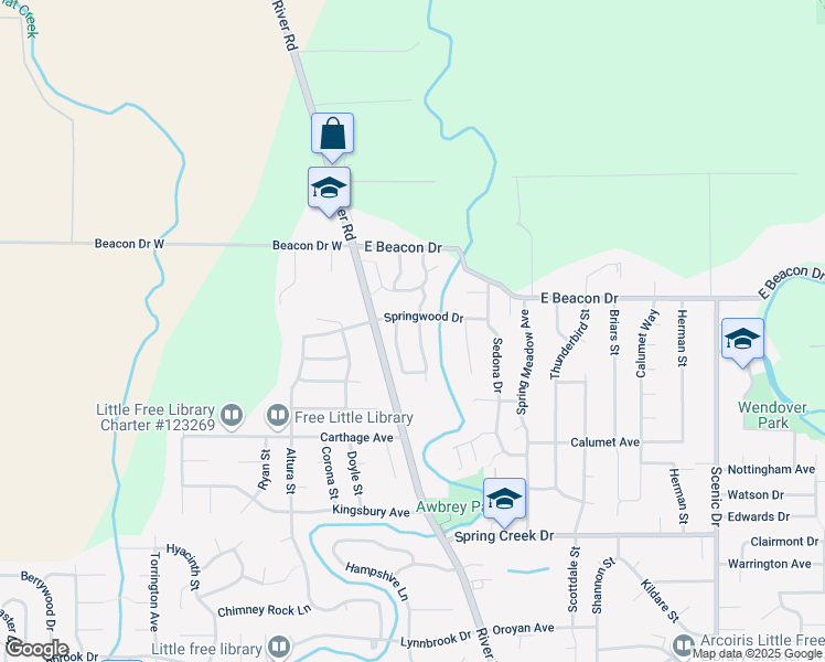 map of restaurants, bars, coffee shops, grocery stores, and more near 4684 Symphony Dr in Eugene