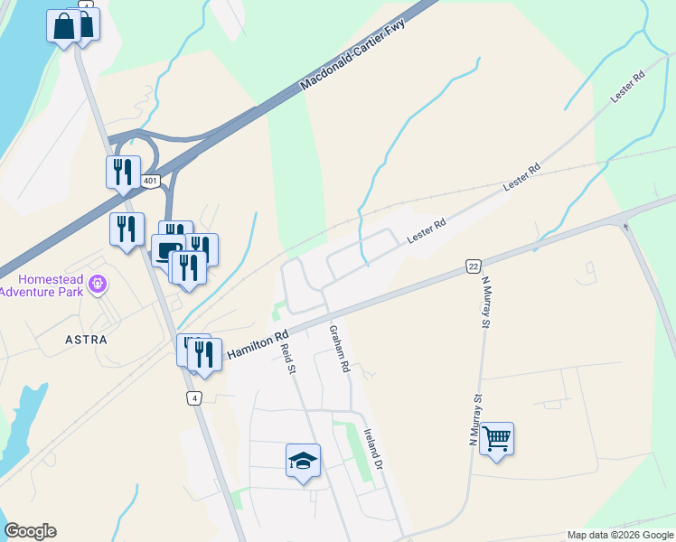 map of restaurants, bars, coffee shops, grocery stores, and more near 2 Freedom Crescent in Quinte West