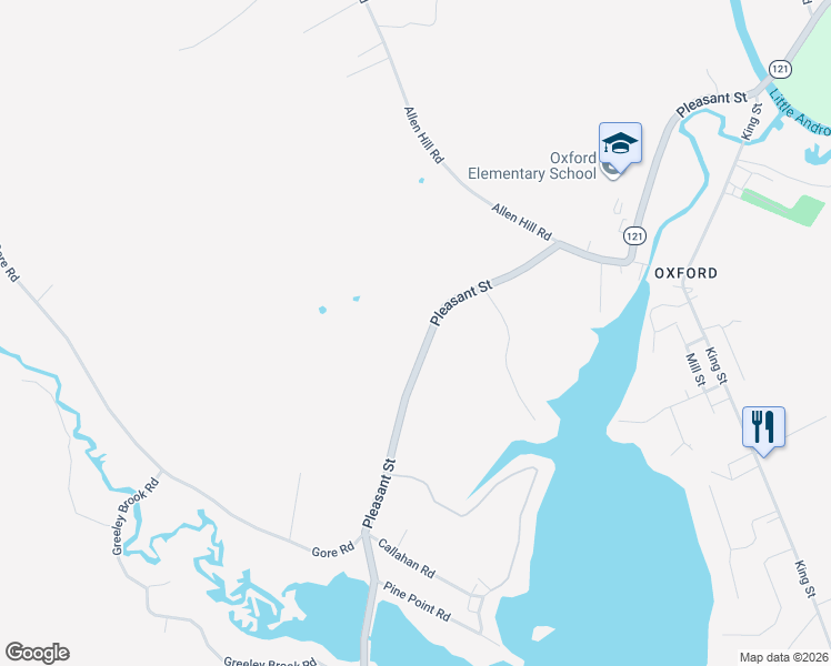 map of restaurants, bars, coffee shops, grocery stores, and more near 195 Pleasant Street in Oxford