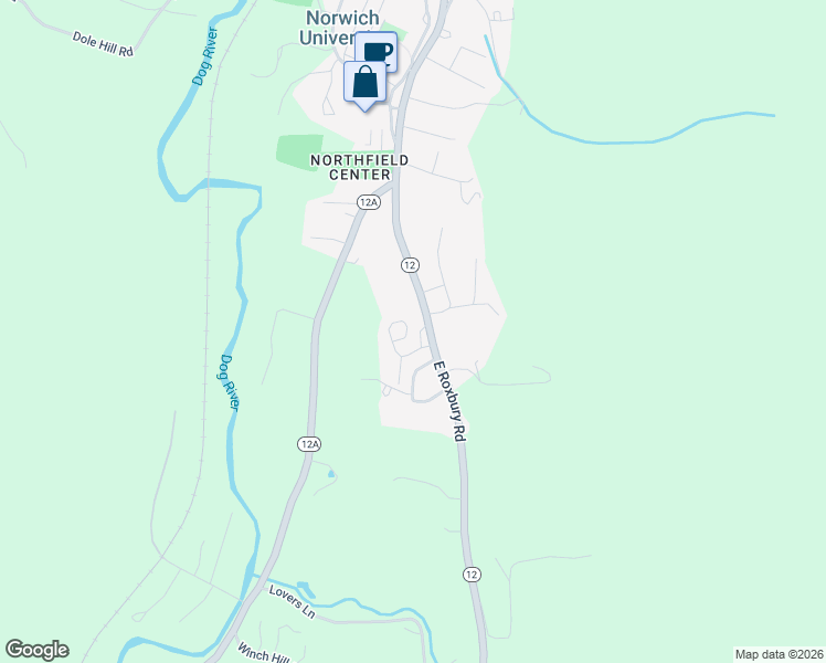 map of restaurants, bars, coffee shops, grocery stores, and more near 196 Vermont 12 in Northfield