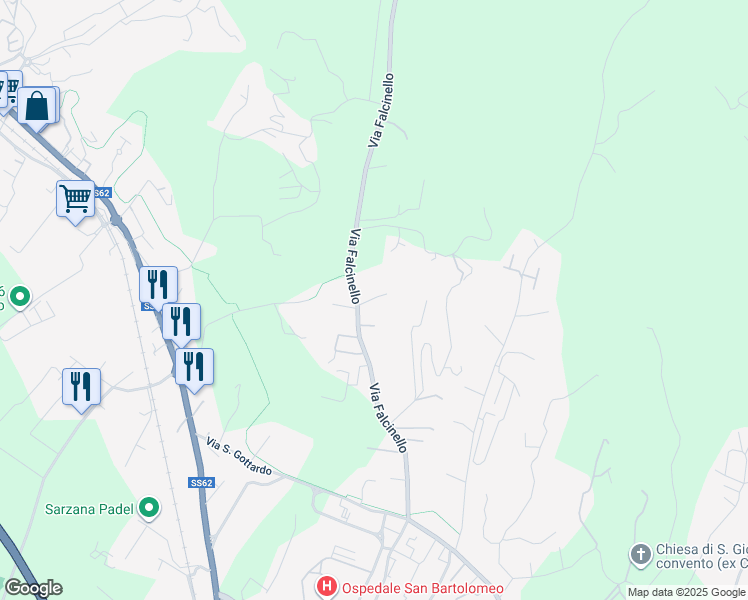 map of restaurants, bars, coffee shops, grocery stores, and more near 184 Via Falcinello in Sarzana