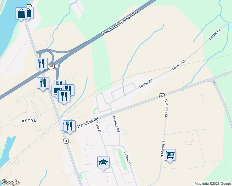 map of restaurants, bars, coffee shops, grocery stores, and more near 24 Freedom Crescent in Quinte West