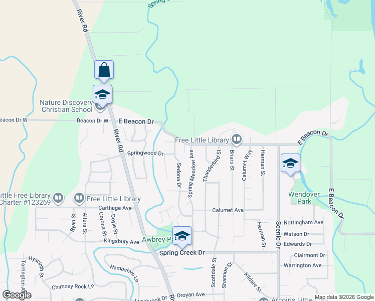 map of restaurants, bars, coffee shops, grocery stores, and more near 4792 Spring Meadow Avenue in Eugene