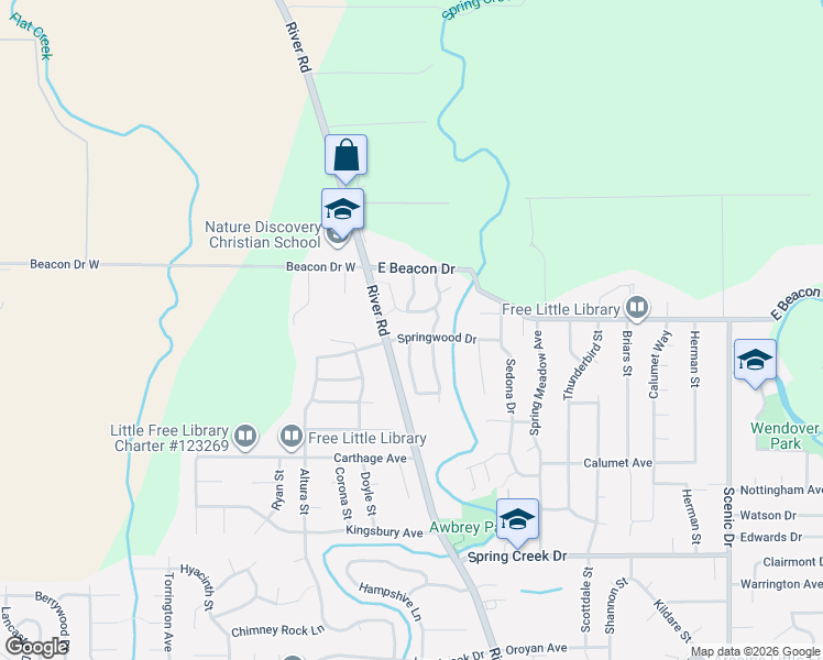 map of restaurants, bars, coffee shops, grocery stores, and more near 4684 Symphony Drive in Eugene