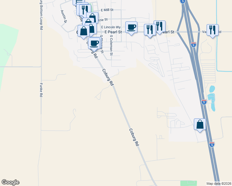 map of restaurants, bars, coffee shops, grocery stores, and more near 90849 Coburghills Drive in Eugene