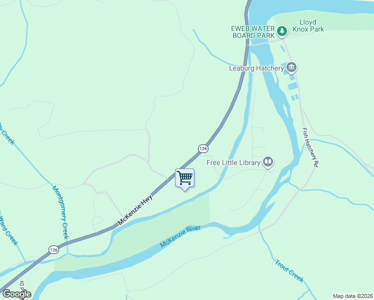 map of restaurants, bars, coffee shops, grocery stores, and more near 44461 McKenzie Highway in Walterville