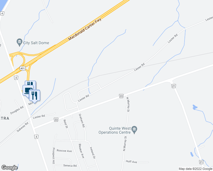 map of restaurants, bars, coffee shops, grocery stores, and more near 154 Lester Road in Quinte West