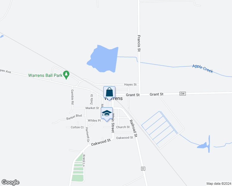 map of restaurants, bars, coffee shops, grocery stores, and more near in Warrens