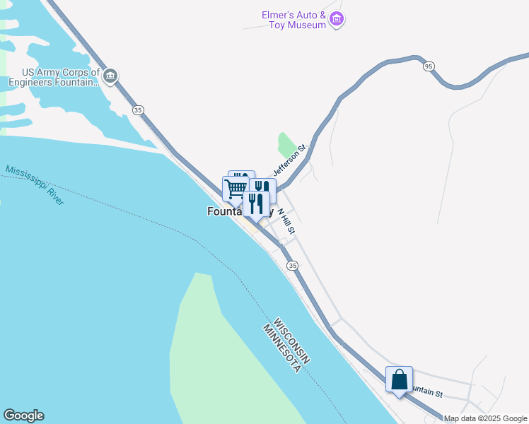 map of restaurants, bars, coffee shops, grocery stores, and more near 23 North Main Street in Fountain City
