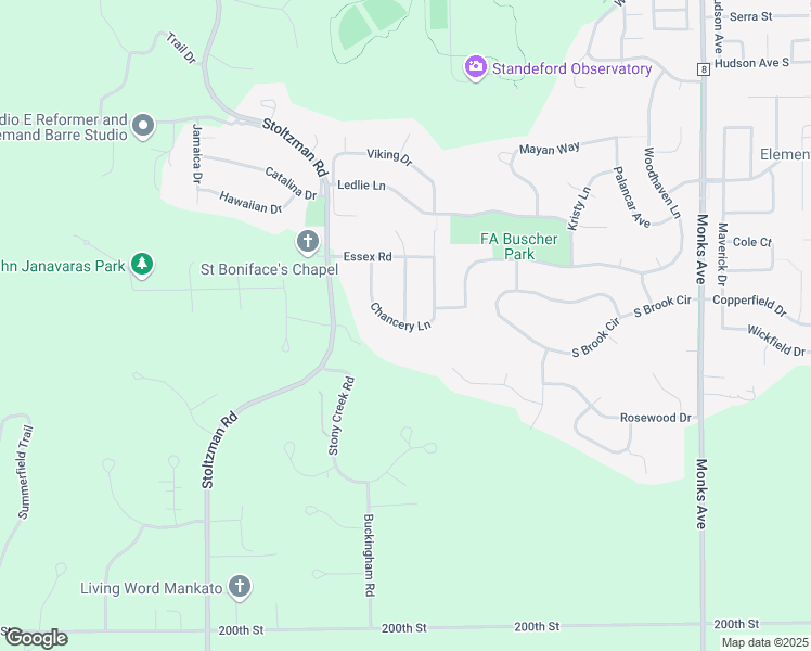 map of restaurants, bars, coffee shops, grocery stores, and more near 207 Chancery Lane in Mankato