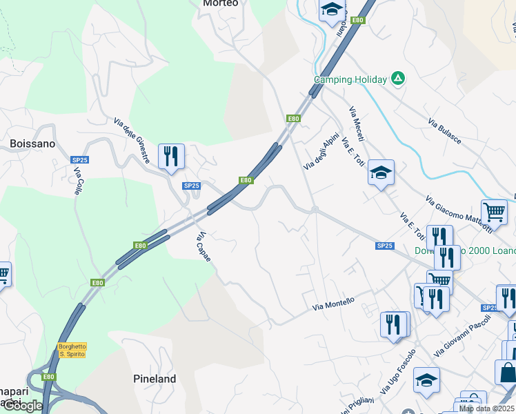 map of restaurants, bars, coffee shops, grocery stores, and more near 12 Via Fornaci in Boissano