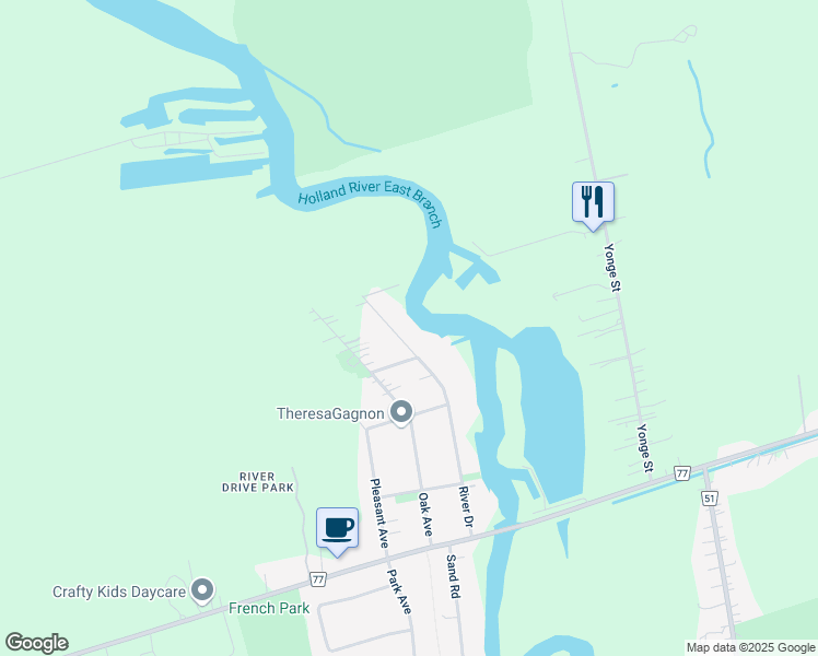 map of restaurants, bars, coffee shops, grocery stores, and more near 89 River Drive in East Gwillimbury