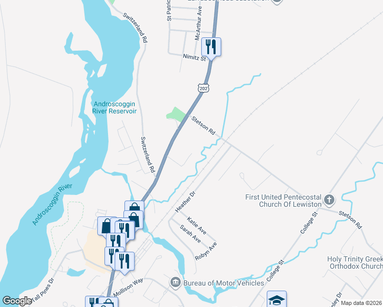 map of restaurants, bars, coffee shops, grocery stores, and more near 939 Main Street in Lewiston