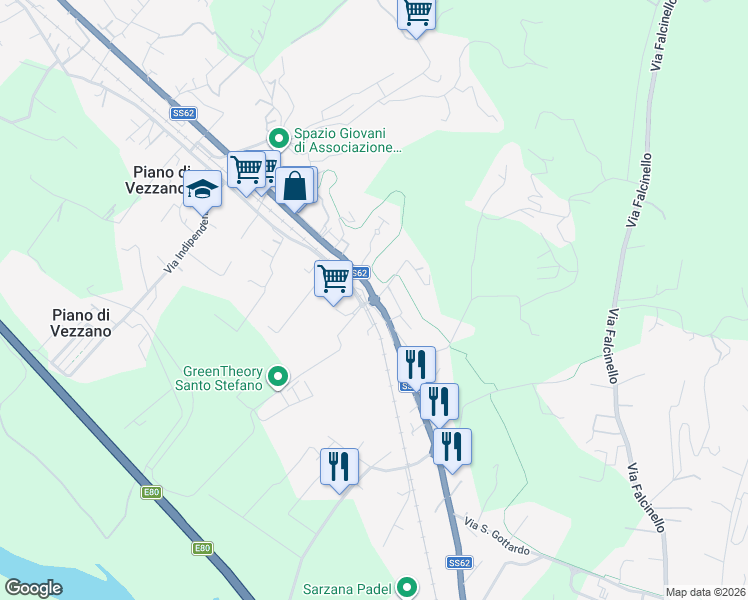 map of restaurants, bars, coffee shops, grocery stores, and more near 579 Via Cisa Sud in Santo Stefano di Magra