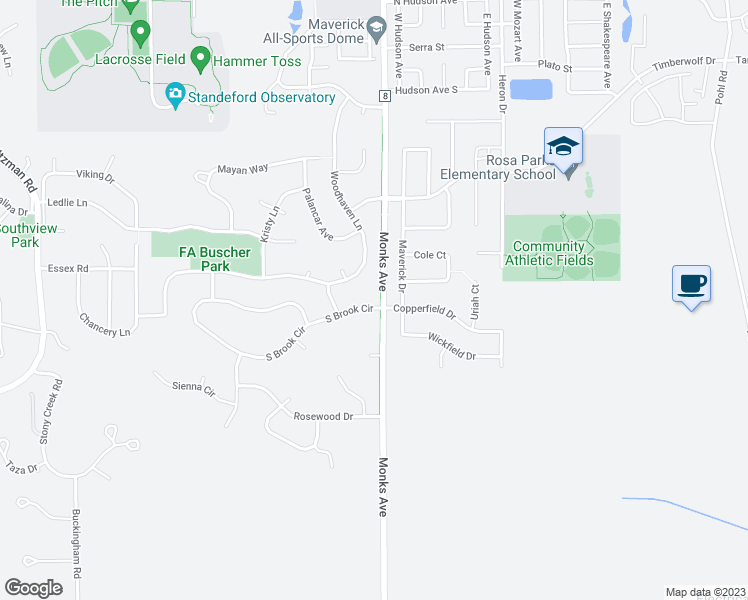 map of restaurants, bars, coffee shops, grocery stores, and more near 100 South Brook Circle in Mankato