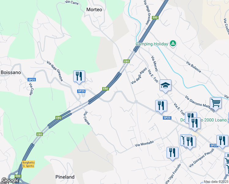 map of restaurants, bars, coffee shops, grocery stores, and more near 12 Via Fornaci in Boissano