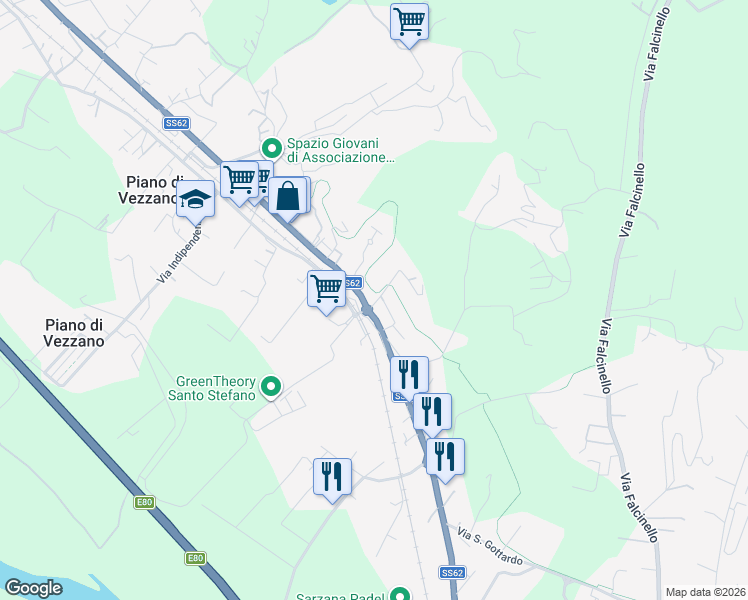 map of restaurants, bars, coffee shops, grocery stores, and more near 579 Via Cisa Sud in Santo Stefano di Magra