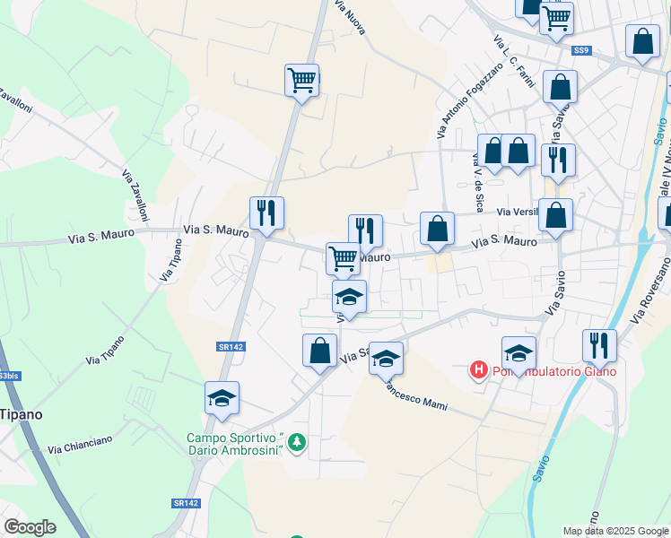 map of restaurants, bars, coffee shops, grocery stores, and more near 702 Via Viareggio in Cesena