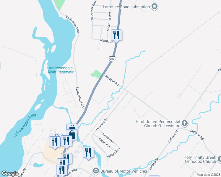 map of restaurants, bars, coffee shops, grocery stores, and more near 939 Main Street in Lewiston