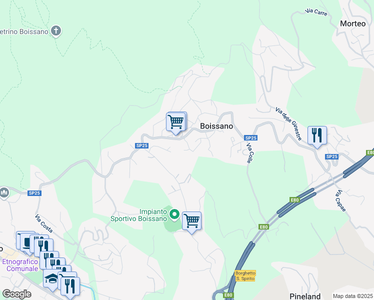 map of restaurants, bars, coffee shops, grocery stores, and more near 60 Via Baroni in Boissano