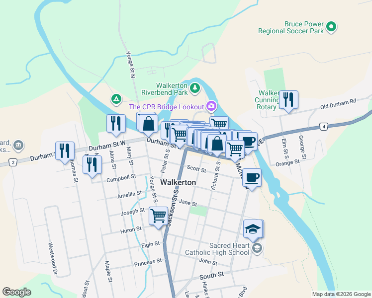 map of restaurants, bars, coffee shops, grocery stores, and more near in Bruce County