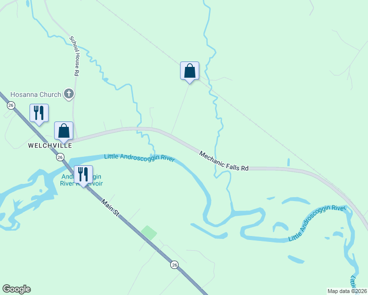 map of restaurants, bars, coffee shops, grocery stores, and more near 119 Mechanic Falls Road in Oxford