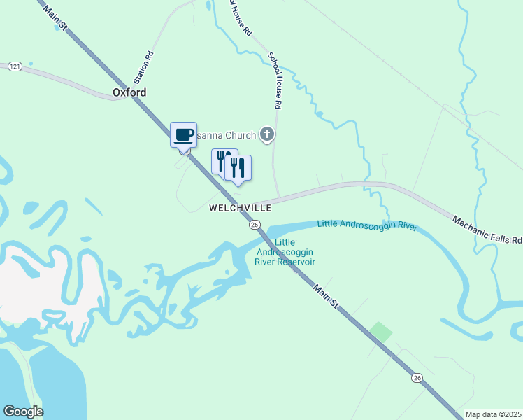 map of restaurants, bars, coffee shops, grocery stores, and more near 420 Main Street in Oxford