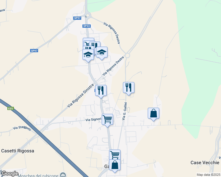map of restaurants, bars, coffee shops, grocery stores, and more near 90 Via Gastone Sozzi in Provincia di Forlì-Cesena