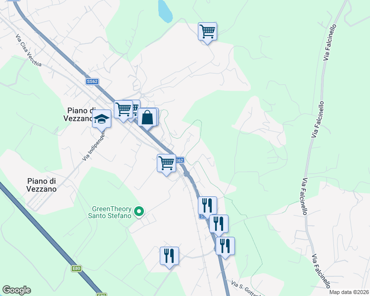 map of restaurants, bars, coffee shops, grocery stores, and more near 26 Via Giovanni Falcone in Santo Stefano di Magra