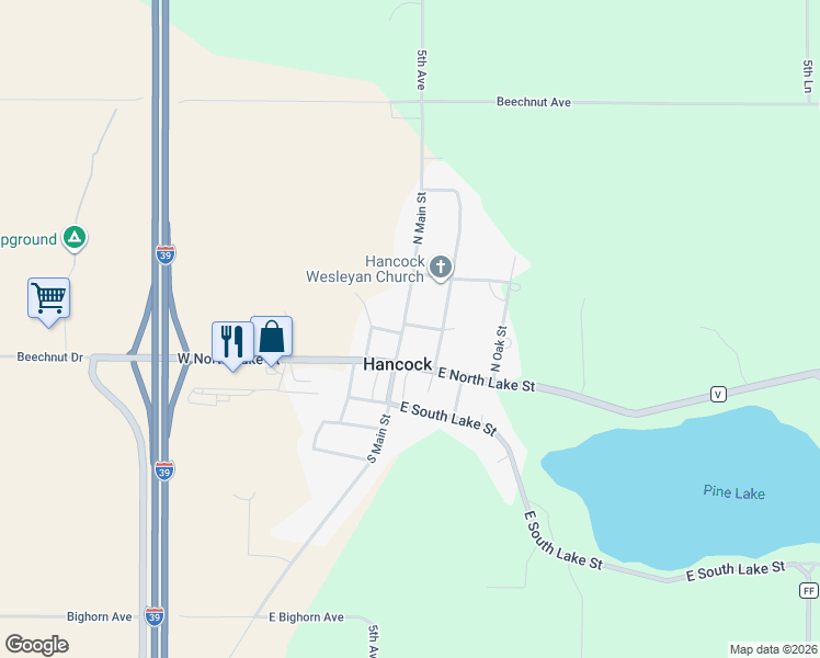 map of restaurants, bars, coffee shops, grocery stores, and more near 136 North Main Street in Hancock