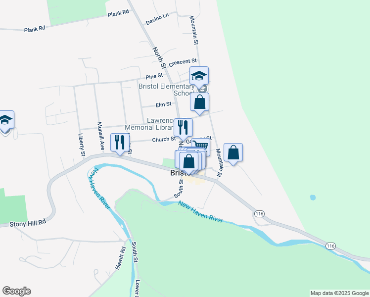 map of restaurants, bars, coffee shops, grocery stores, and more near 16 North Street in Bristol