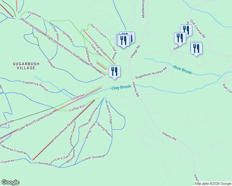 map of restaurants, bars, coffee shops, grocery stores, and more near 140 Snow Creek Road in Warren