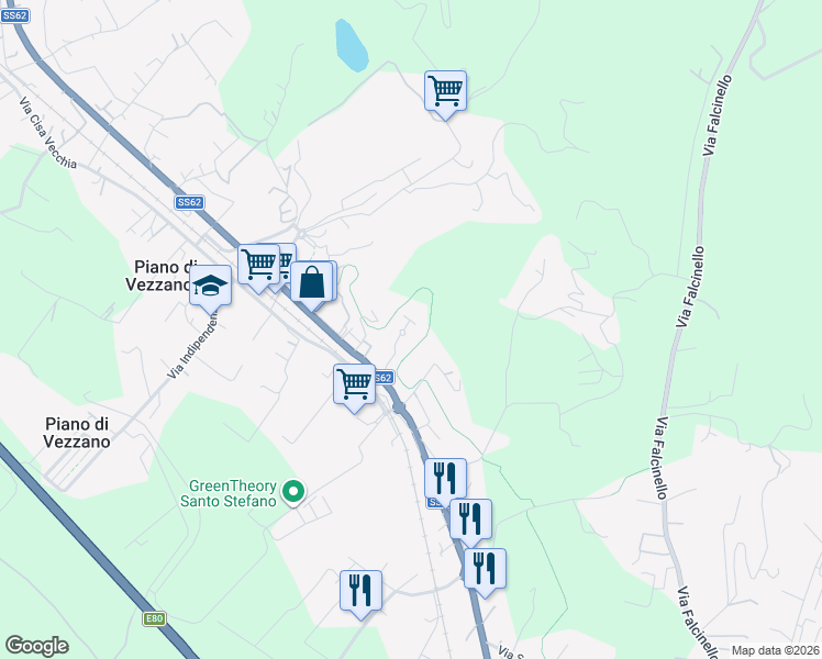 map of restaurants, bars, coffee shops, grocery stores, and more near 26 Via Giovanni Falcone in Santo Stefano di Magra