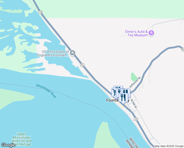 map of restaurants, bars, coffee shops, grocery stores, and more near 390 North Shore Drive in Fountain City