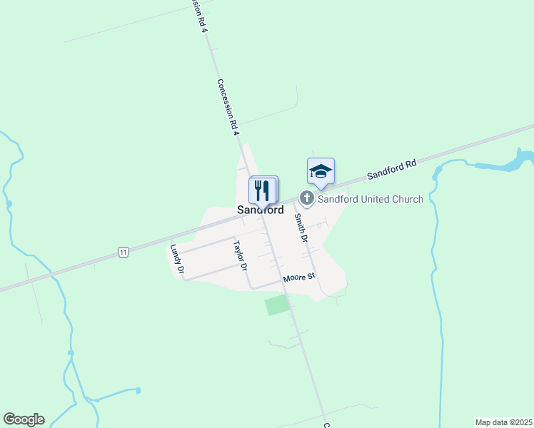 map of restaurants, bars, coffee shops, grocery stores, and more near in Sandford