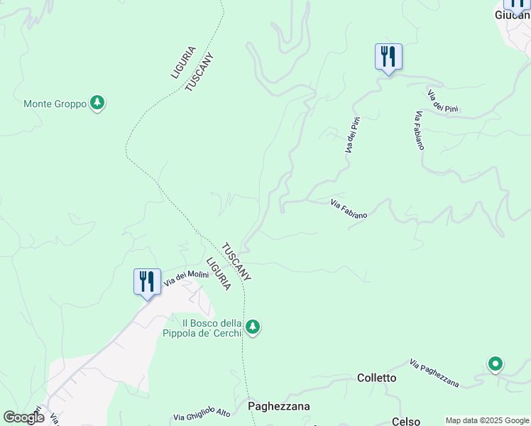 map of restaurants, bars, coffee shops, grocery stores, and more near 19 Via dei Pini in Giucano