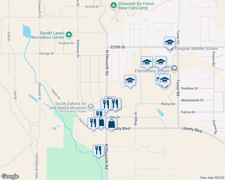 map of restaurants, bars, coffee shops, grocery stores, and more near 540 North Ellsworth Road in Box Elder