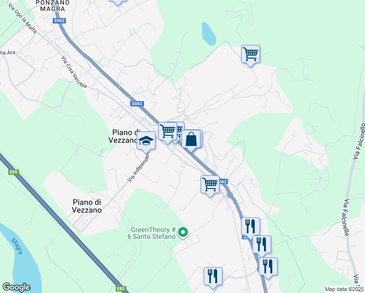 map of restaurants, bars, coffee shops, grocery stores, and more near 18 Via M. Castagnaro in Santo Stefano di Magra