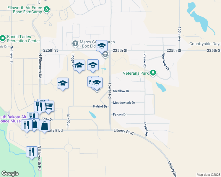 map of restaurants, bars, coffee shops, grocery stores, and more near 434 Tower Rd in Box Elder