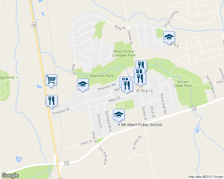 map of restaurants, bars, coffee shops, grocery stores, and more near 21 Victoria Street in Mount Albert