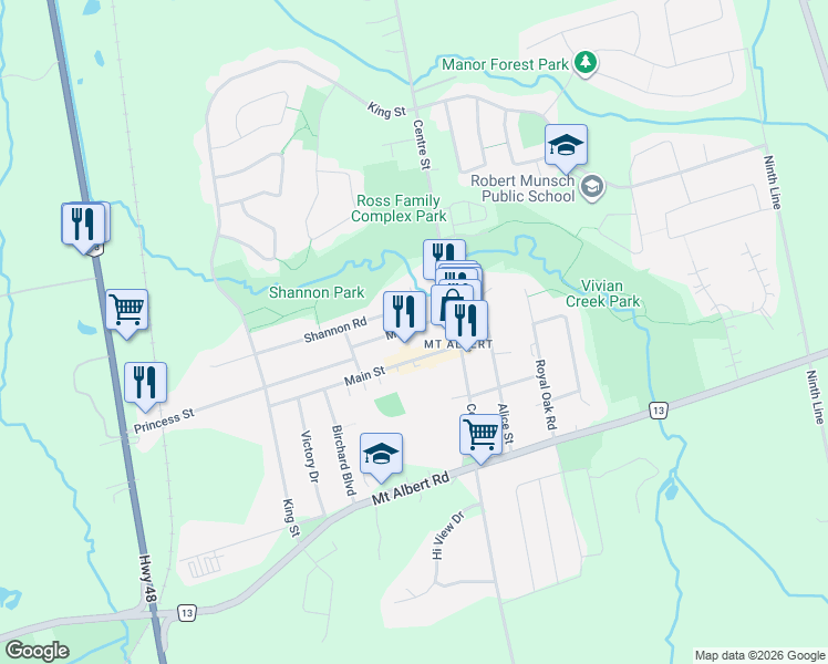 map of restaurants, bars, coffee shops, grocery stores, and more near 25 Mill Street in East Gwillimbury